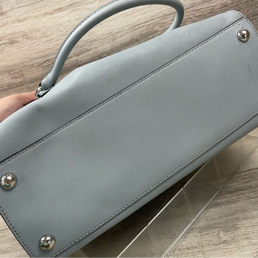Michael Kors Hamilton Satchel Bag with Silver Chain And Lock Dusty Blue - Picture 10 of 15